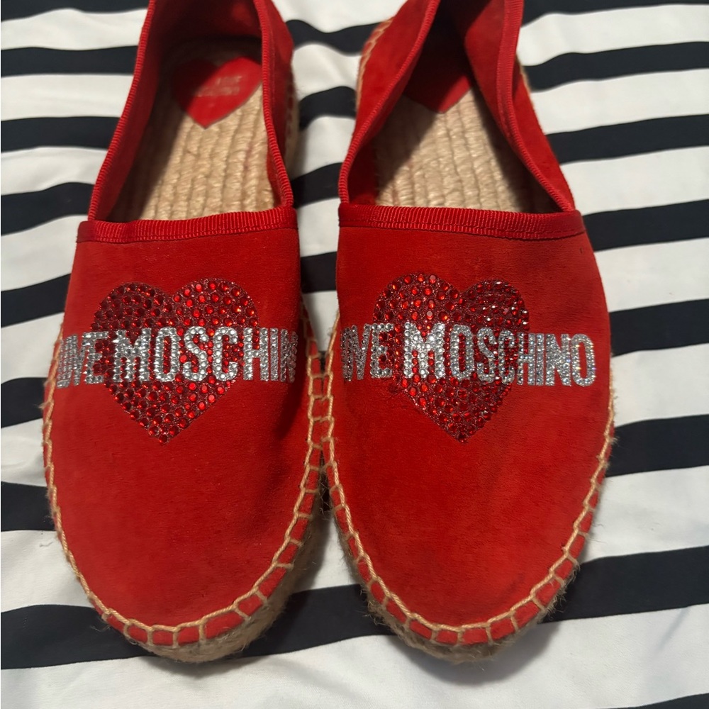 Love Moschino Red Bedazzled Rhinestone Espadrilles